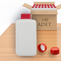 HDPE Plastik Kare Numune Saklama Şişesi 750 ML Kırmızı Kapaklı | Kimyasala Dayanıklı (100'lü Paket)