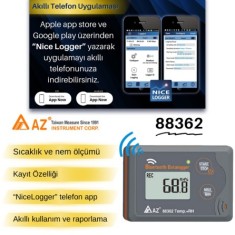 AZ 88362 Sıcaklık Nem Kayıt Cihazı Datalogger | Akıllı Telefon Uyumlu