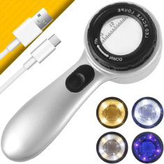 8690 Skalalı Işıklı Büyüteç 30X Şarj Edilebilir | 4 Renkli Led