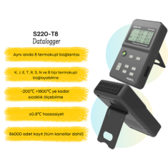 Huato S220-T8 K Tipi Termokupl Okuyucu ve Sıcaklık Datalogger | 8 Kanallı