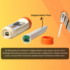AZ 8613 Gıda pH Ölçer | Değiştirilebilir Problu | Sivri Uçlu