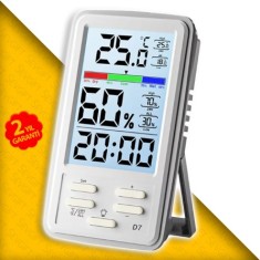 Loyka D7 Sıcaklık ve Nem Ölçer | Saat Göstergesi | Arka Işıklı Ekran