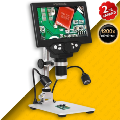 Dijital Mikroskop 1200X | 7 İnç Renkli Ekranlı Elektronik Mikroskop | İki Başlıklı LED Işık
