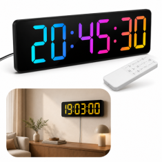 RGB LED Büyük Ekranlı Dijital Duvar Saati, Timer | Uzaktan Kumandalı