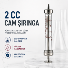 2 cc Cam Şırınga Metal Uçlu Laboratuvar Tipi Enjektör