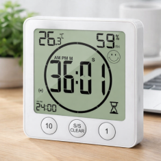 Vantuzlu ve Mıknatıslı Çok Fonksiyonlu Zamanlayıcı, Timer | Isı, Nem ve Saat Göstergeli