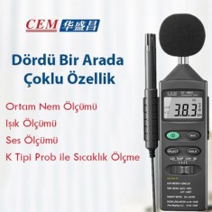Cem DT-8820 Sıcaklık Nem Işık ve Ses Ölçer 'Çoklu Özellik'